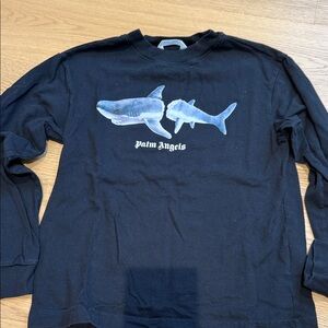 Palm Angels Black Long Sleeve with Blue Shark Design